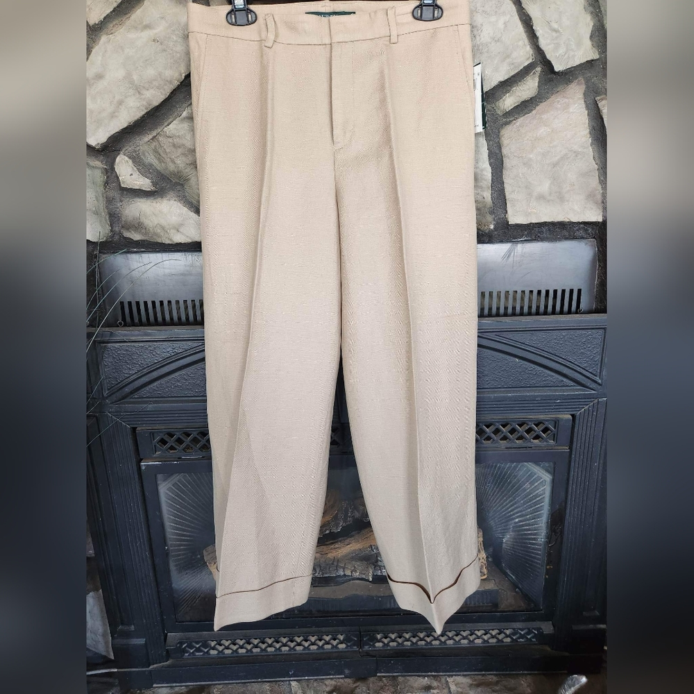 NWT Ralph Lauren tan cuffed ankle dress slack Size 8.